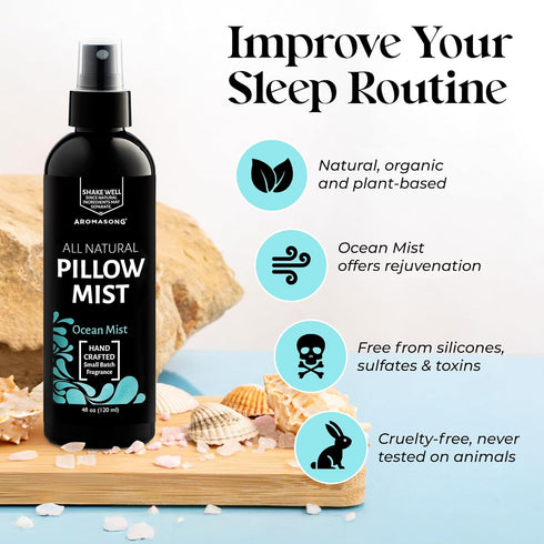 Pack Aromasong All Natural Pillow Spray for Deep Sleep- Holiday Gift of Lavender, Ocean Mist, and Eucalyptus Included