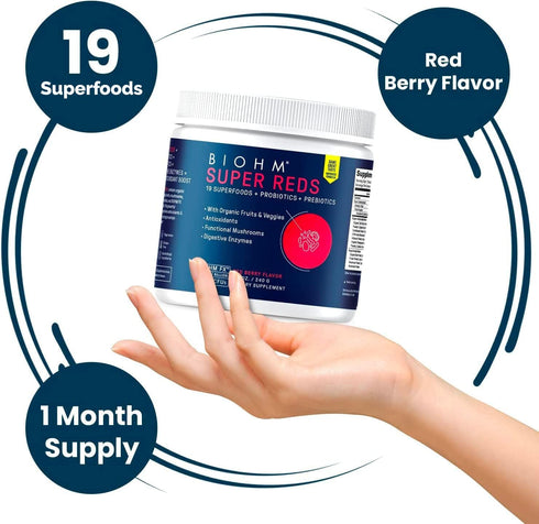 BIOHM Super Reds - Beet Root Powder Antioxidant Beets & Smoothie Mix with Tart Cherry Extract, 30 Servings