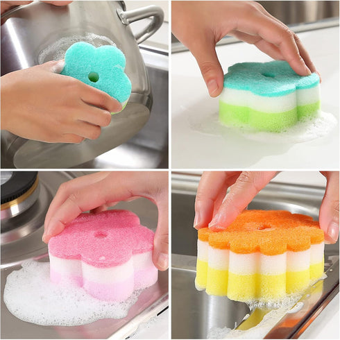 Individually Wrapped Sponge, Kitchen Dishwashing Sponge Multi-Purpose Mesh Net Scouring Pad, Odor-Free Sponge Wipes Suitable for Travel Apartments Household Cleaning (Multicolor Sponge) by Terdey