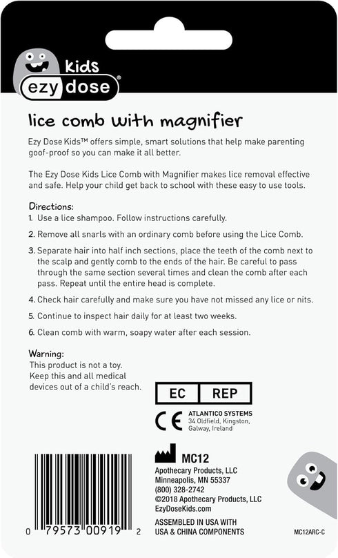 EZY DOSE Kids Lice Comb, Effective for Head Lice, Eggs and Nit Removal, Blue, BPA Free