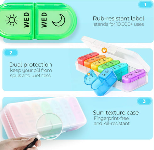 Weekly Pill Organizer 2 Times a Day - AM PM with 7 Daily Color-Coded Cases for Vitamins, Medicine, & Supplements