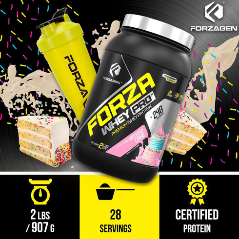 Forzagen Whey PRO Low Carb Protein Powder, 24g Protein per Serving, Birthday Cake, 2 lbs. (28 Servings)