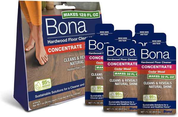 Bona Hardwood Floor Cleaner Concentrate, Cedar Wood Scent, 1 fl oz, Pack of 4 (Makes 128 fl oz)