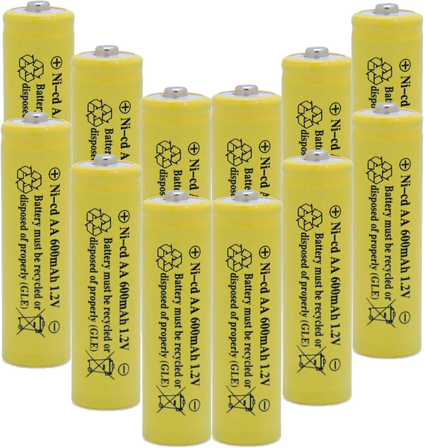 Solar Light 1.2V AA Ni-CD 600mAh 2A Rechargeable Batteries for Garden/Lawn, 12 Pack AA Yellow