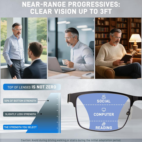 ZERPEET 2 Pack Eyestrain,1.5x Men's Progressive Multifocal Reading Glasses,Rectangle Metal Frame with Spring Hinge