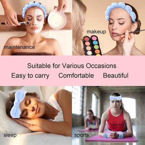 TLUXX 4-Piece Spa Headband & Wristband Set, Reusable Makeup & Skincare Accessories for Face Washing, Ideal for Women