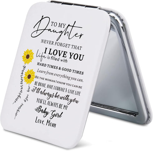 to My Daughter Sunflower Gifts from Mom, Inspirational Makeup Mirror for Christmas, Birthday, Graduation