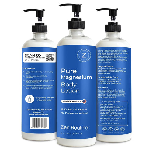 Set Zen Routine Magnesium Spray + Lotion Relaxing & Soothing Body Care for Daily Use Unscented, Non-Greasy, Less Itch