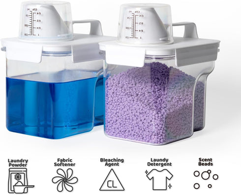 2-Pack Laundry Detergent Container - 51oz Dispenser with 5 Labels for Laundry Room Organization, Soap, Bleach, Powder,