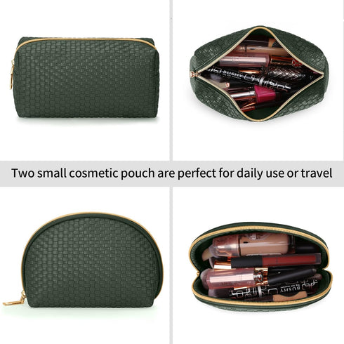 KTMOUW 3 Pcs Waterproof Makeup Bag Set, Portable Travel Cosmetic Organizer Storage Bag for Women, Deep Green
