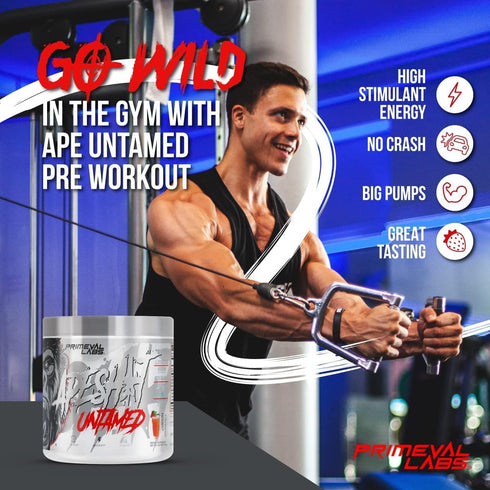 Primeval Labs Ape Untamed Pre Workout Powder, 40 Servings Strawberry Lemonade for Pumps & Focus