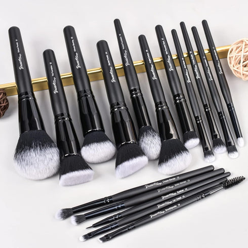 19Pcs ULTRA SOFT Black Labeled DENSE HAIR Makeup Brushes Set - Includes Large Powder and Blending Brushes