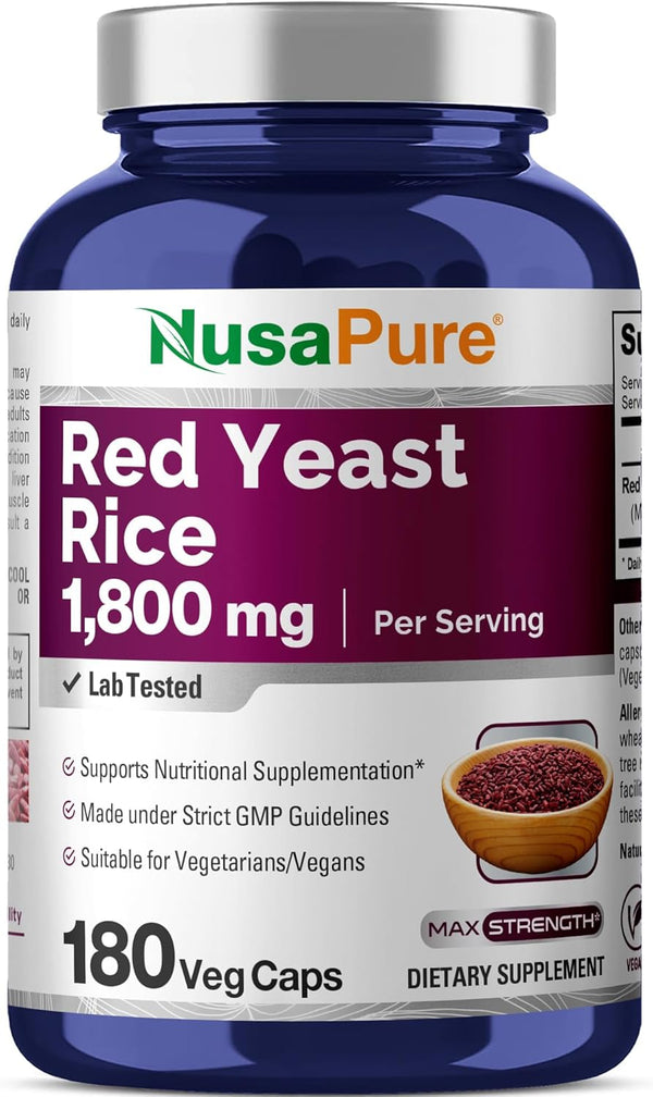 NusaPure Red Yeast Rice 1800mg, 180 Veggie Capsules (Non-GMO, Vegan)