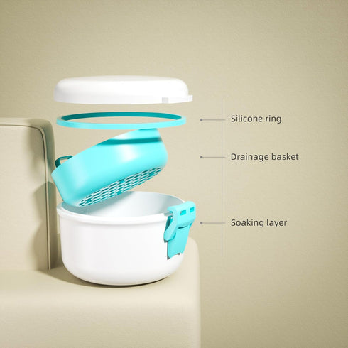ARGOMAX Leak Proof Retainer Cleaner Case for Soaking Dentures, Denture Travel Case, White and Blue