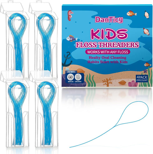 Preteen Kids Floss Threaders, Deep Clean Orthodontic Floss for Braces, 200PCS (4 Pack)