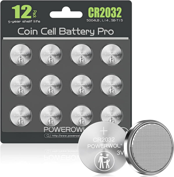 POWEROWL High Capacity CR2032 Battery 12 Pack, 3V Lithium Coin Battery for Apple Airtag, Remote