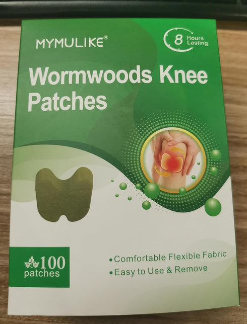 100 Count Knee Patches - Warming Natural Herbal Plaster for Joint Discomfort with Wormwood Extract, Lasting 8 Hours for