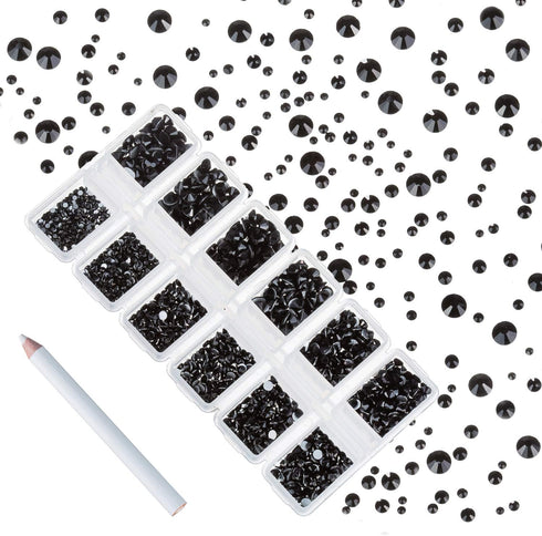 Zealer 1800pcs Black Nail Art Crystals, Round Beads, Top Grade Flatback Glass Charms for Nails, Crafts, Eye Makeup,