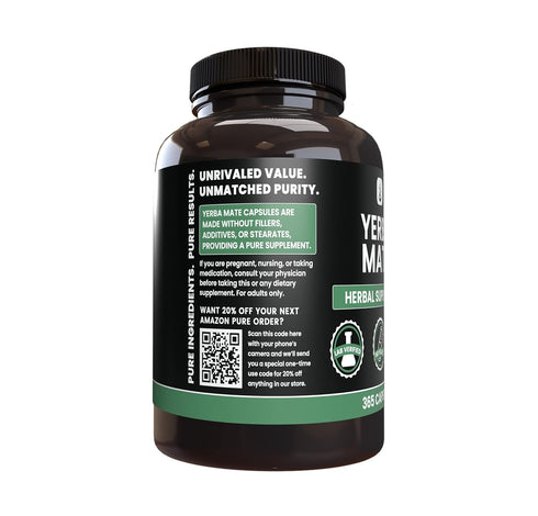 PURE ORIGINAL INGREDIENTS Yerba Mate (365 Capsules), No Magnesium Or Rice Fillers, Always Pure, Lab Verified