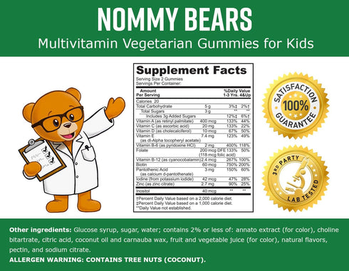MULTIVITAMIN Gelatin-Free Gummies for Kids, 11 Essentials, 3 Flavors, Vegetarian, Gluten-Free, Bear Shapes