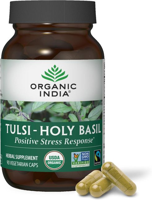 ORGANIC INDIA Tulsi Holy Basil Capsules, Herbal Supplement for Immune Support, Stress Relief, Vegan, 90 Capsules