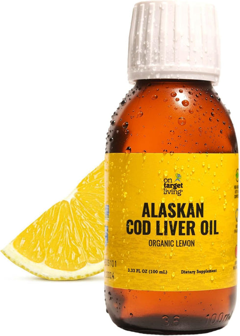 On Target Living Alaskan Cod Liver Oil - Travel Size 3.33 oz, Naturally Occurring Vitamins A & D, Organic Lemon Flavor