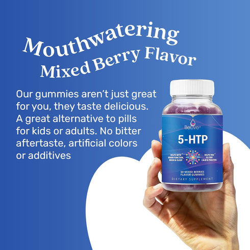 BeLive 5-HTP Gummies, 60 Ct, Stress Relief Gummies for Better Sleep, Mood Booster & Vegan Supplement