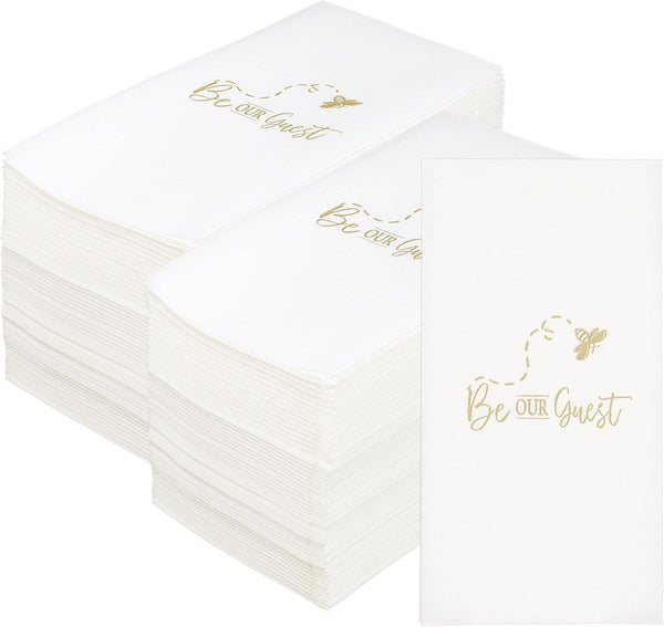 Disposable Hand Towels - Guest Towels with Be Our Guest Housewarming Message, White Airlaid Paper, Pack of 50