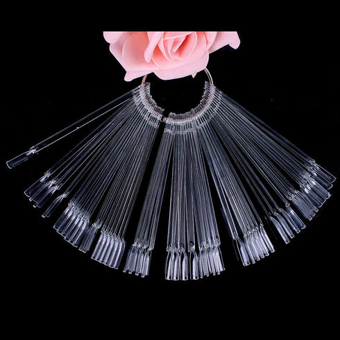 yueton 2 Set Total 100 Tips Transparent Fan-shaped Nail Art Tips Display, Polish Board Practice Sticks Tool