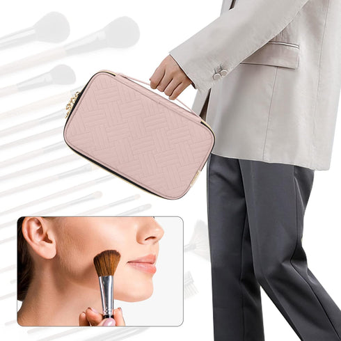 Yarwo Travel Makeup Brushes Bag, Portable Cosmetic Bag for Brushes (up to 9.4") and Essentials, Dusty Rose