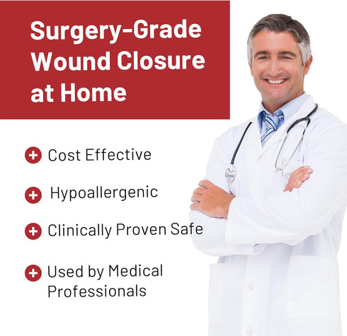 AWD Zip Stitch Wound Closure Strips - 2 Devices, 2 Sterile Gauzes, 2 Alcohol Wipes for Emergency Laceration