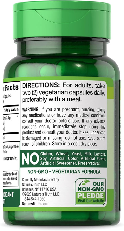Nature's Truth Bilberry Fruit Extract Capsules, 2400mg, 100 Count