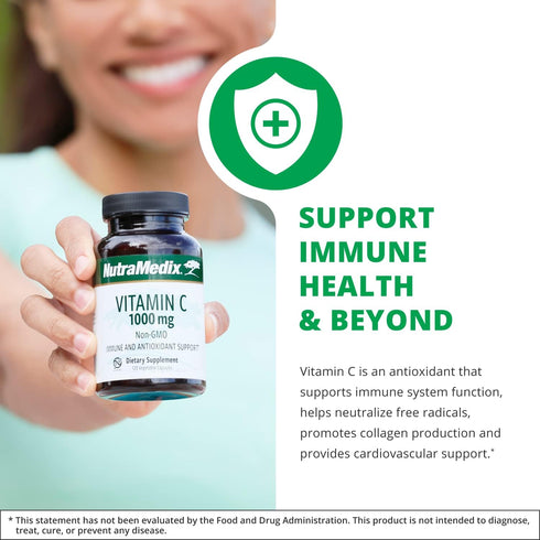 NutraMedix Vitamin C 1000mg - Immune Support & Heart Health Supplement, 120 Vegan Vegetarian Capsules