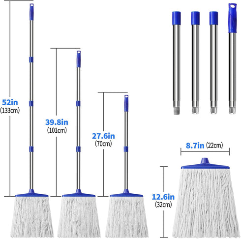 Keleekelin 52" Indoor Cotton Mops for Floor Cleaning - Indoor Cleaning Mop for Wood Floors, Tile, Hardwood Floor