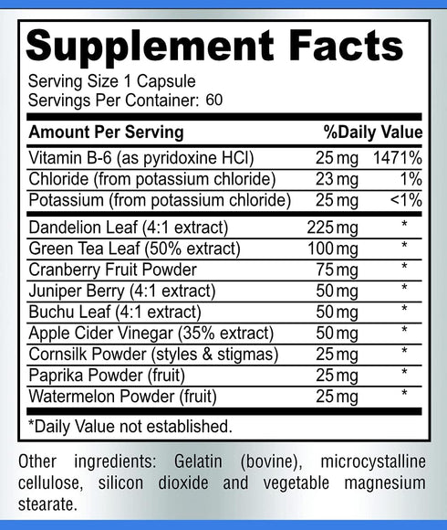 Water Away Gentle Herbal Diuretic, Natural Diuretic Water Pills for Bloating Relief, 60 Capsules with Dandelion Leaf