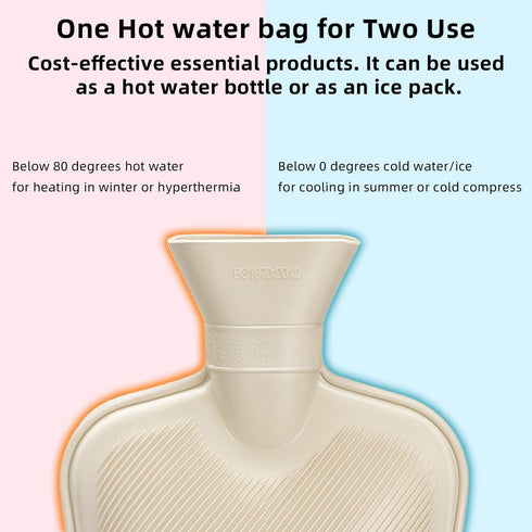 Hot Water Bottle Rubber with Soft Cover (2 Liter) | Removable Hot Cold Pack | Hot Water Bag for Cramps, Pain Relief,