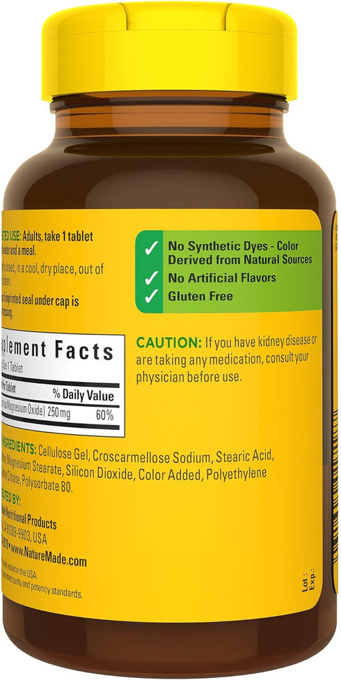 Nature Made Magnesium Oxide 250 mg, 200 Tablets, Muscle, Heart, Bone & Nerve Health Support