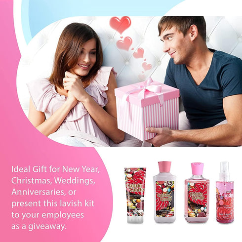 Cotton Candy Bath & Body Kit - 3 Fl Oz, Home Spa Set with Body Lotion, Shower Gel, Body Cream, Fragrance Mist