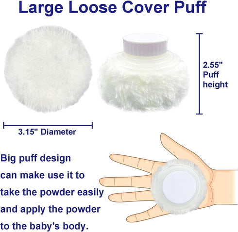 Large 3.5" Storage Body Powder Container, White After-Bath Powder Case with Hand Holder for Makeup and Baby Care