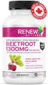Renew Actives Organic Beetroot Supplement: 1300mg Extract for High Antioxidant Levels - Promotes Wellness - 90 Veggie Capsules