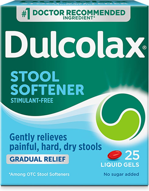Dulcolax Stool Softener Laxative Liquid Gel Capsules - Gentle Constipation Relief, Docusate Sodium 100 mg, 25 Count