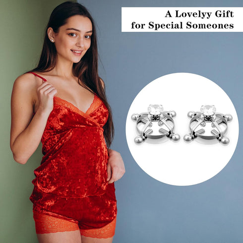 Quilax 2Pcs Adjustable Nipple Jewelry Non Piercing, Stainless Steel Fake Nipple Rings, Nipples Clips for Adult Women