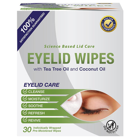Lunovus Premium Eyelid Wipes with Tea Tree and Coconut Oil - Cleansing Wipes for Itchy Eyes, Box of 30