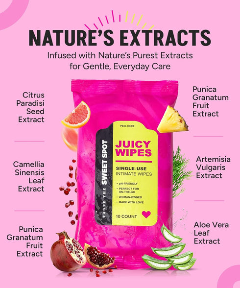 TASTE THE SWEET SPOT 10ct SWEET SPOT Flushable Feminine Wipes for Odor Control, pH Balance - Paraben-Free & Vegan