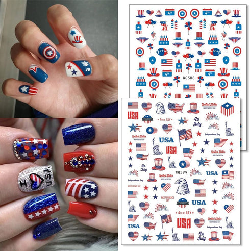 6 Sheets Independence Day Nail Art Stickers, 4th of July Nail Decals, 3D Self-Adhesive Art Supplies for Women