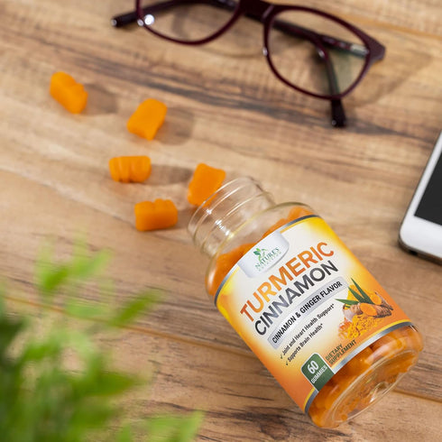 Turmeric Curcumin Gummies with Cinnamon & Ginger, 60 Vegan Non-GMO Capsules for Joint Support