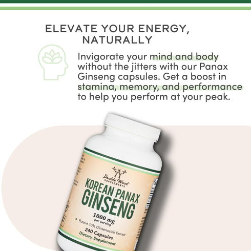 Ginseng Capsules (Korean Red Ginseng Extract, Panax Ginseng 10% Ginsenosides) (4 Month Supply) 240 Vegan Capsules