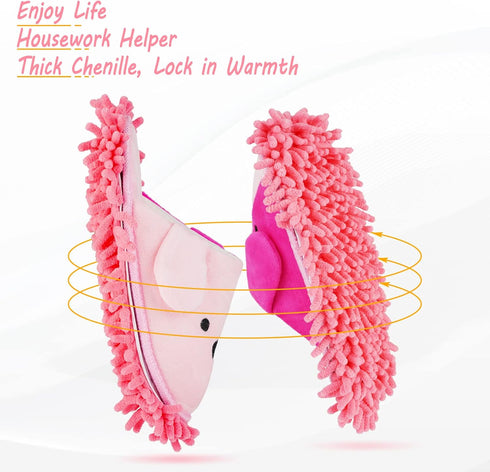 Washable Chenille Microfiber Slippers, Detachable Mop Slippers for Floor Dust, Dirt, Hair, (Pink, Women 7-9/Men 5-7)