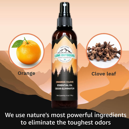 Lumi Outdoors Natural Air Freshener - Orange Clove | Essential Oil Odor Eliminating Room Spray