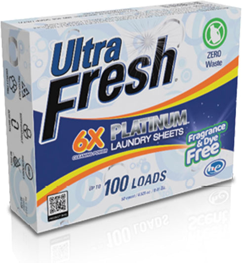 Platinum 6X Laundry Detergent Sheets, Biodegradable Formula, Dye Free, 50 Sheets for Laundry Use